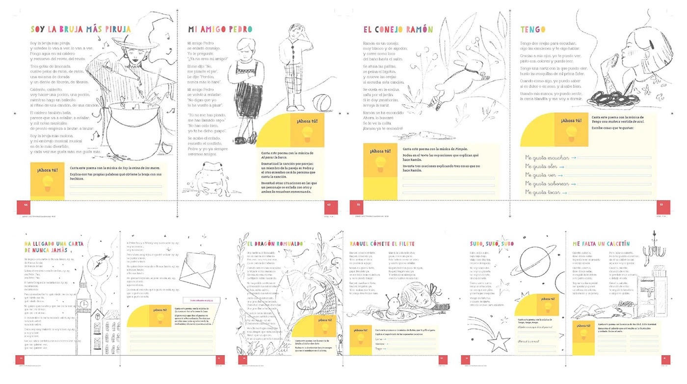 Textbook spread with fictional characters