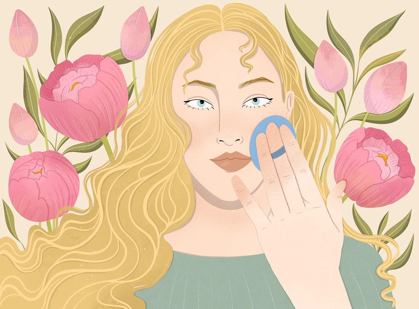 Cosmetic packaging series showcasing blooming garden-inspired artwork