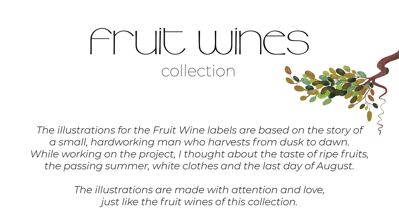 Fruit wine label illustrations with character designs