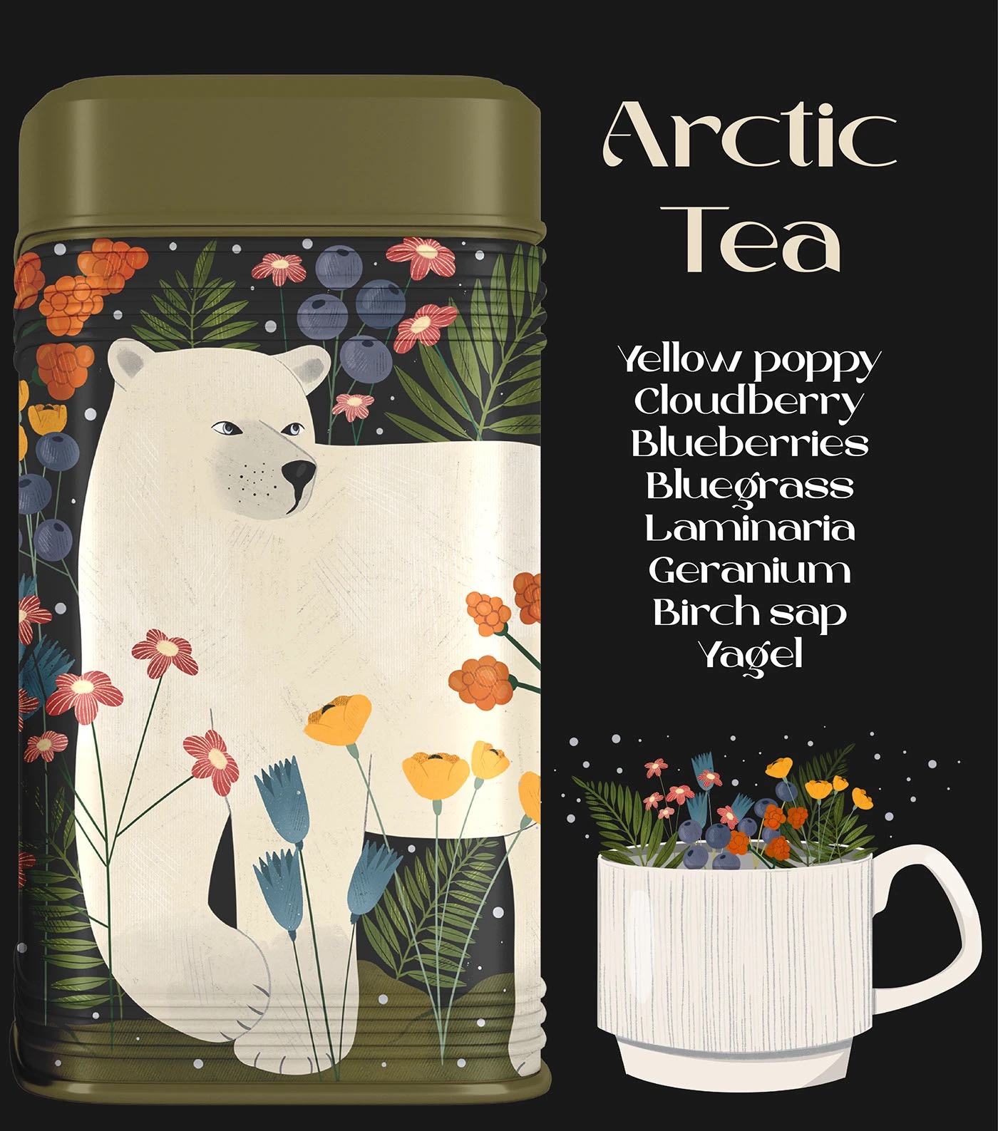 Tea jar artwork with animals and vegetation