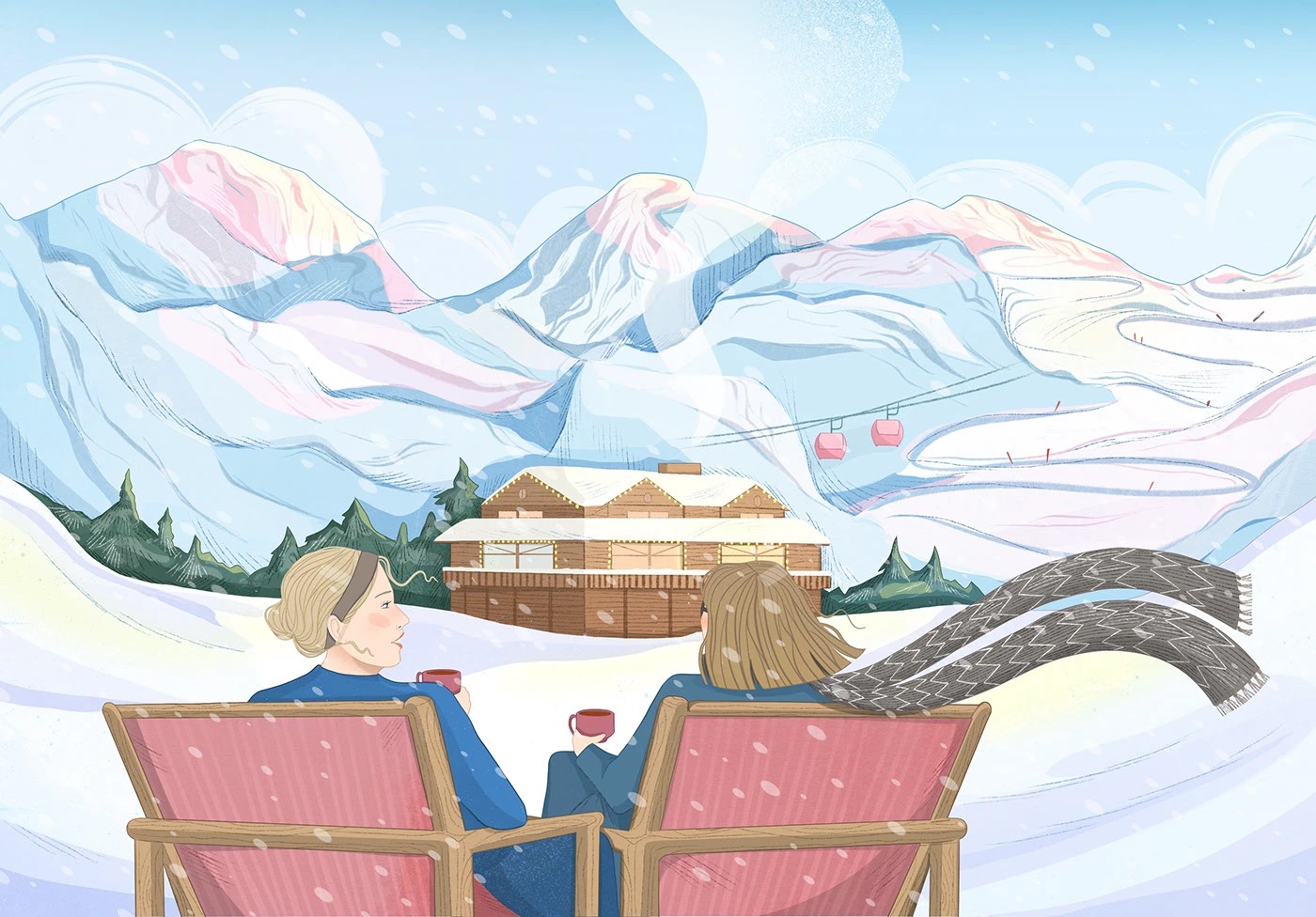 Winter Alpine landscape illustration — Les Alpes